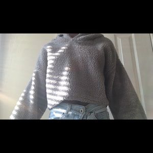 Grey Fuzzy Cropped Sweater